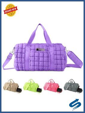 Quilted Travel Duffle Bag Large Puffer Weekender Gym Overnight Carry On